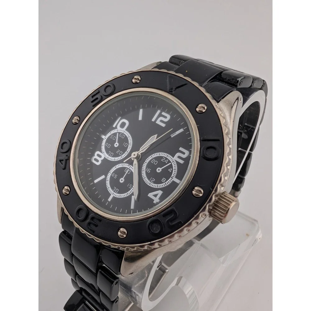 Merona Watch‎ Men 43mm Silver Case Black 7